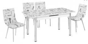 Стеклянный обеденный стол-трансформер с фотопечатью В-RT15 белый