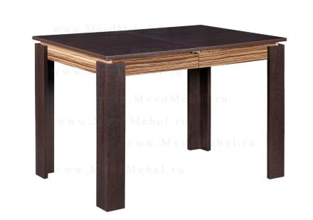 Обеденный стол раздвижной, модель &quot;Орфей-16&quot;, цвет дуб венге, втавки зебрано глянец