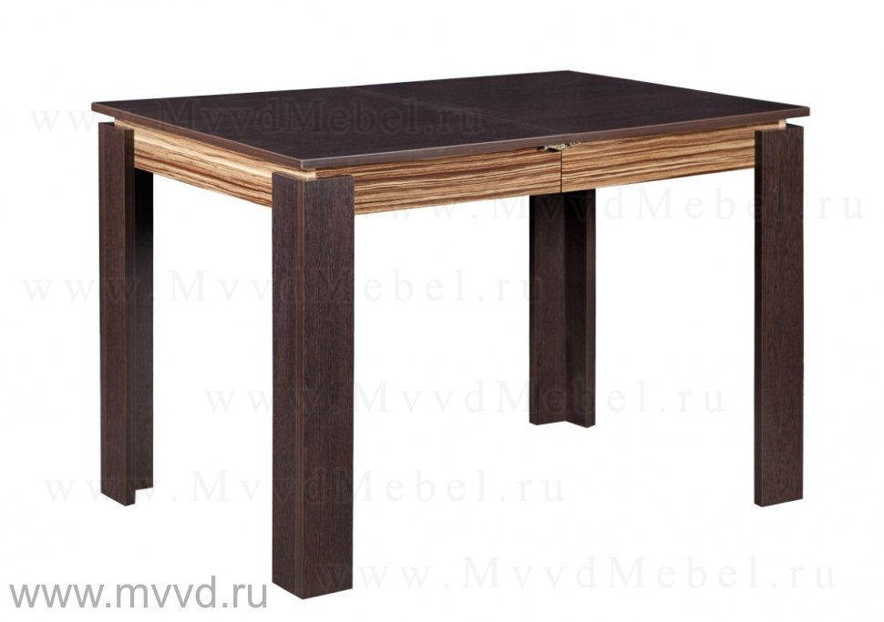 Обеденный стол раздвижной, модель "Орфей-16", цвет дуб венге, втавки зебрано глянец