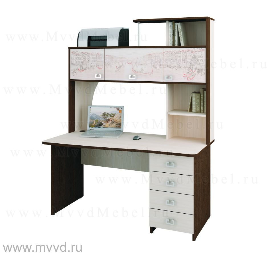 Письменный стол для школьника с надстройкой, модель "Орион-6.10" цвет Дуб Венге, цвет столешницы Дуб Кобург
