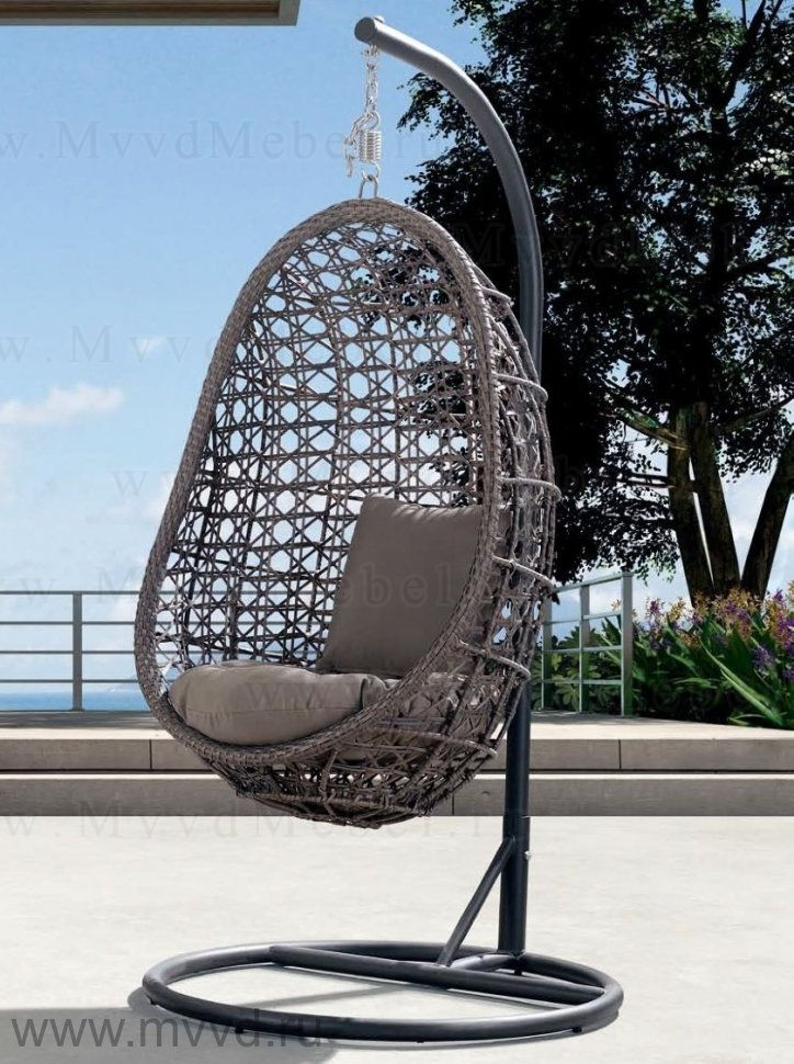 Подвесное кресло-яйцо Флоренция на стойке с подушкой – серо-коричневое (KR)