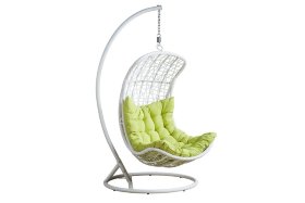 Подвесное кресло Виши белое на стойке с зелёной подушкой (KR)