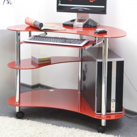 Угловой компьютерный стол V283 красный стеклянный