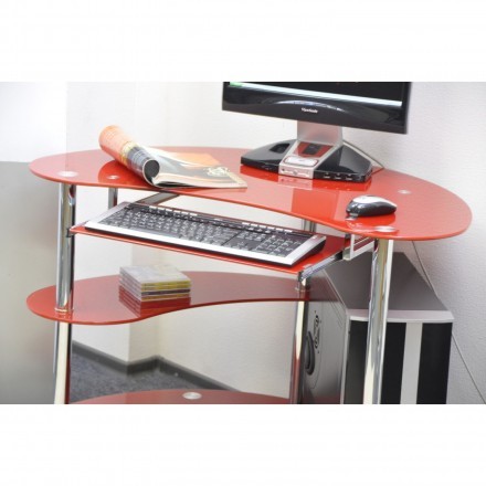Угловой компьютерный стол V283 красный стеклянный
