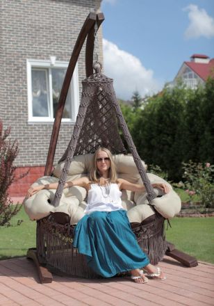 Кресло подвесное с каркасом (CARTAGENA + CORSA) светло-коричневое - с подушками (BF)