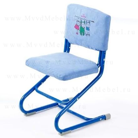Чехол для стула СУТ-01 замша синяя с рисунком дэми (съёмный)