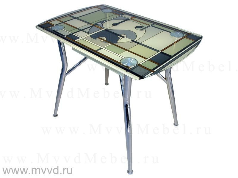 Прямоугольный обеденный стол АЗАЛИЯ-1/107 прозрачное стекло с витражным рисунком (GT-AD)