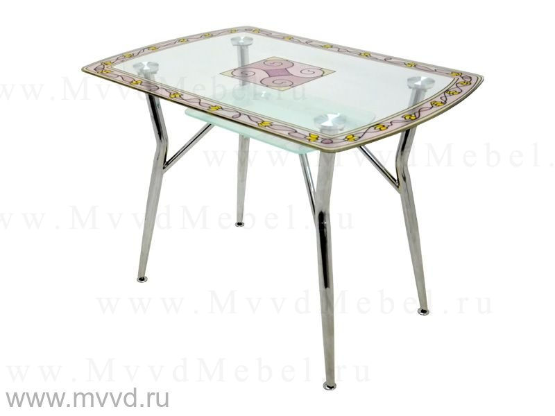Прямоугольный обеденный стол АЗАЛИЯ-15/1 прозрачное стекло с витражным рисунком (GT-AD)