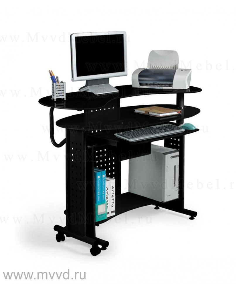Компьютерный стол трансформер стеклянный SB-Т400B с выкатной столешницей, стёкла чёрные (SB)