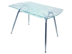 Прямоугольный обеденный стол АРИЭЛЬ-1/25 прозрачное стекло с пескоструйным рисунком (GT-AD)
