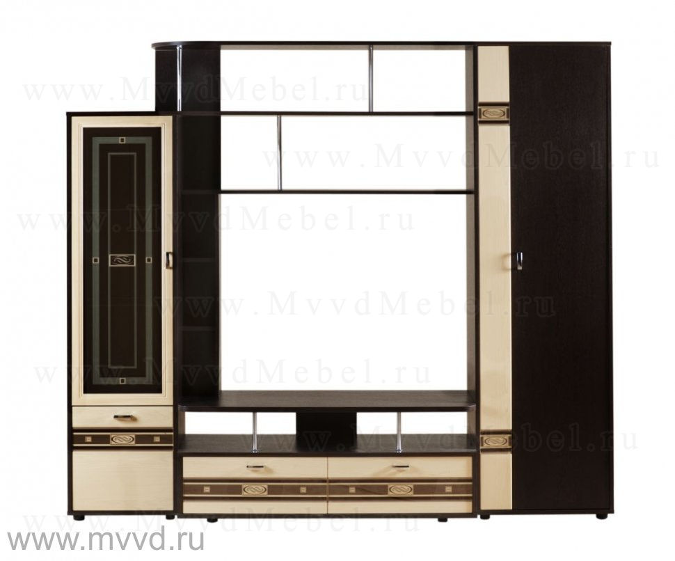 Стенка под телевизор для гостиной, модель "Симфония-6.10", цвет Дуб Венге фасады Дуб Белёный