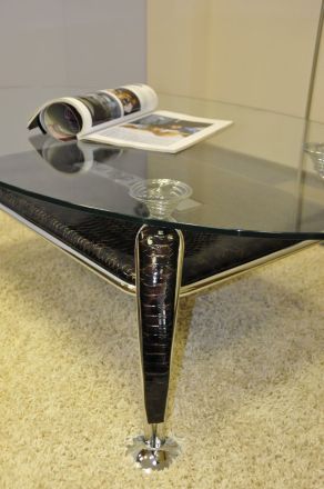 Журнальный стол А1119-1 овальный, цвет коричневый крокодил лак