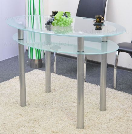 Овальный обеденный стол - Людовик-110 (ножки матовое серебро, стекло прозрачное с матовой каймой)