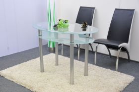 Овальный обеденный стол - Людовик-110 (ножки матовое серебро, стекло прозрачное с матовой каймой)