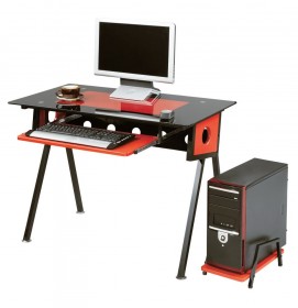 Стеклянный компьютерный стол SB-T1229BR чёрный с красным декором (SB)