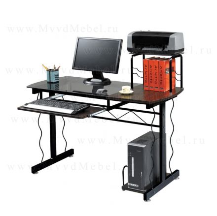 Стеклянный компьютерный стол SB-T1234B чёрный с декором орех (SB)