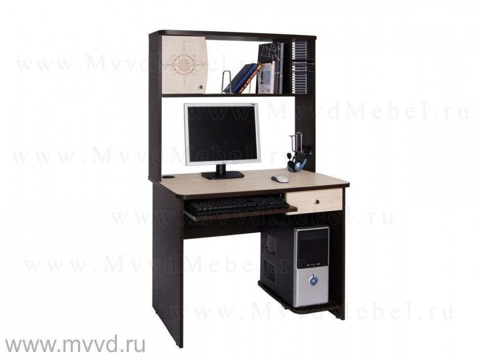 Компьютерный стол с надстройкой, модель "Орион-2.10" цвет Дуб Венге, цвет столешницы Клён Танзай