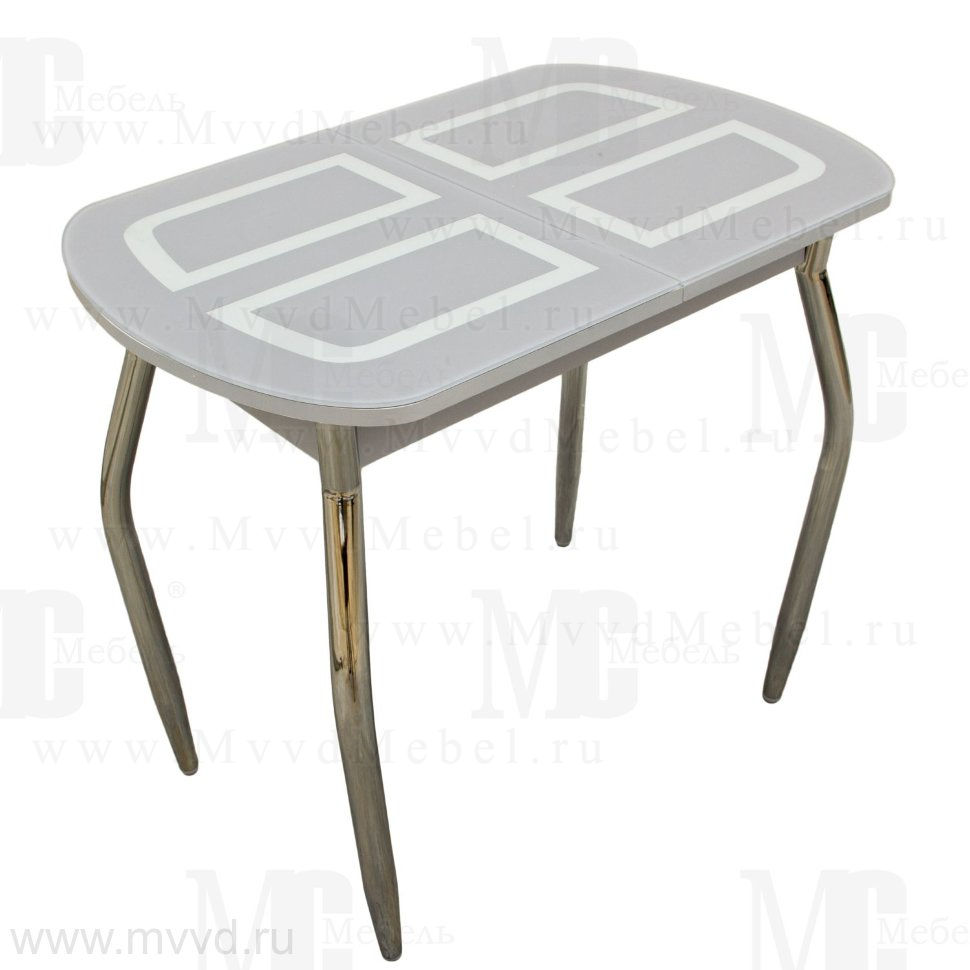 Стол раздвижной МС серый с рисунком серебро стеклянный