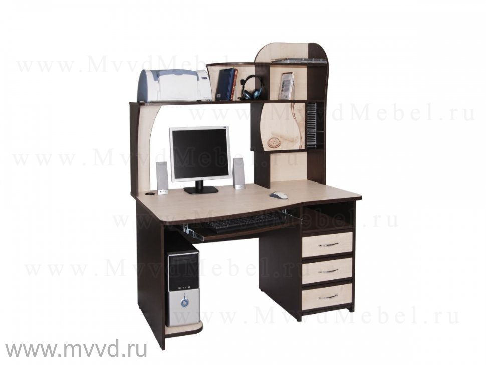 Компьютерный стол с надстройкой, модель "Орион-3.10" цвет Дуб Венге, цвет столешницы Клён Танзай