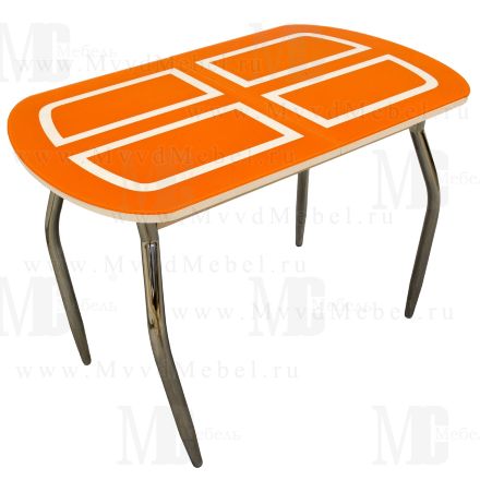 Стол раздвижной МС оранжевый с рисунком венге стеклянный
