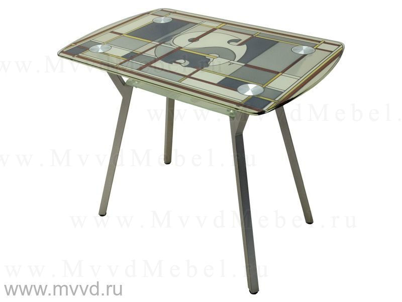 Прямоугольный обеденный стол КАМЕЛИЯ-1/107 прозрачное стекло с витражным рисунком (GT-AD)