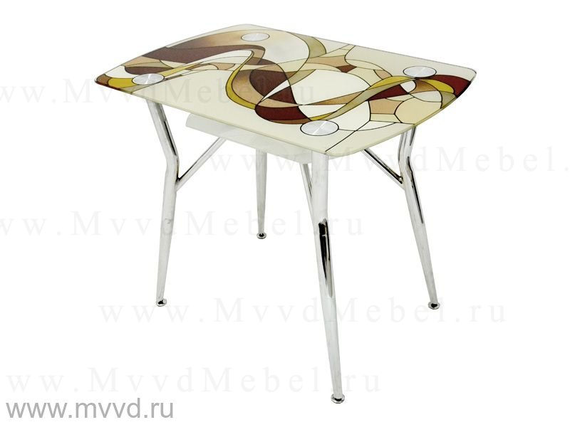 Прямоугольный обеденный стол КАМЕЛИЯ-1/109 прозрачное стекло с витражным рисунком (GT-AD)
