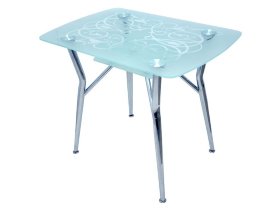 Прямоугольный обеденный стол КАМЕЛИЯ-1/12 прозрачное стекло пескоструйный витраж (GT-AD)