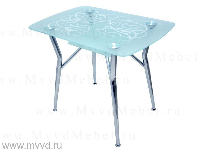 Прямоугольный обеденный стол КАМЕЛИЯ-1/12 прозрачное стекло пескоструйный витраж (GT-AD)
