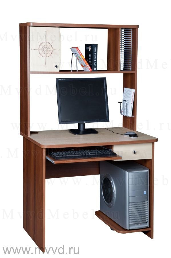 Компьютерный стол с надстройкой, модель "Орион-2.10" цвет Орех Пегас, цвет столешницы Клён Танзай
