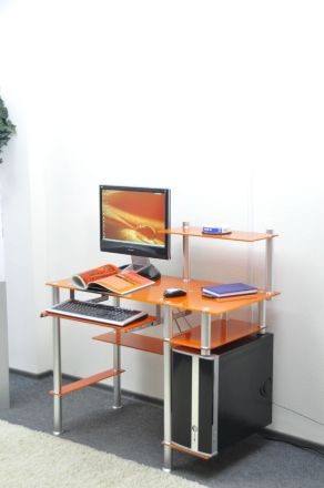 Стол компьютерный стеклянный G011G6 оранжевый с блёстками