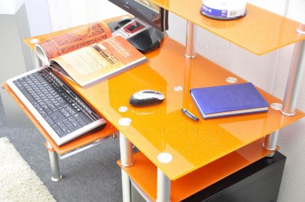 Стол компьютерный стеклянный G011G6 оранжевый с блёстками