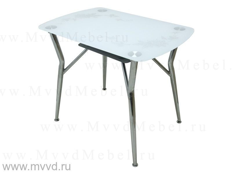 Прямоугольный обеденный стол КАМЕЛИЯ-9/9003 белое стекло с витражным рисунком (GT-AD)