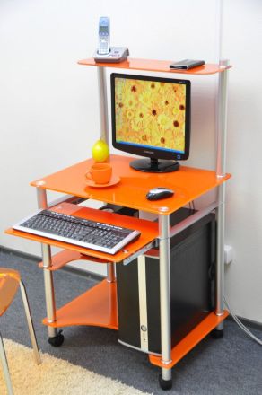 Стол компьютерный из стекла G018G6 стекло оранжевое с блёстками