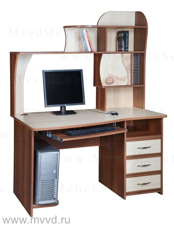 Компьютерный стол с надстройкой, модель "Орион-3.10" цвет Орех Пегас, цвет столешницы Клён Танзай
