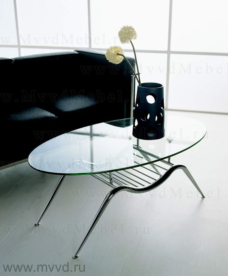 Журнальный столик А1025 хром опоры, овальный стеклянный