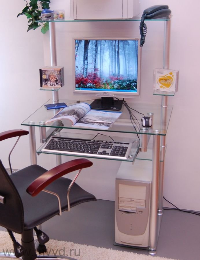 Стол компьютерный из стекла G004G1 стекло прозрачное