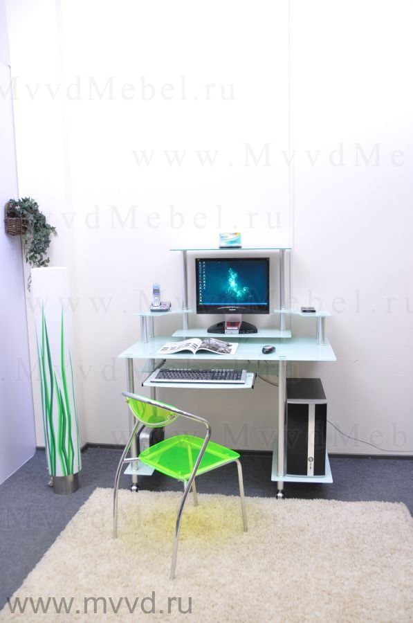 Компьютерный стол стеклянный D99G7 стекло белое с блёстками