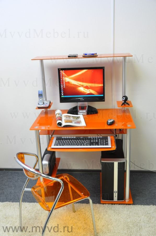 Стеклянный стол с надстройкой D94G6 стекло оранжевое с блёстками