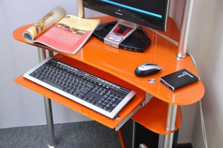 Компьютерный стол угловой G003G6 стекло оранжевое с блёстками
