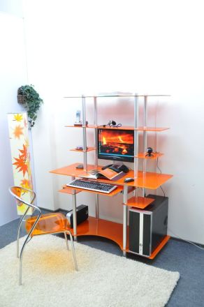 Стол компьютерный из стекла G019G6 стекло оранжевое с блёстками