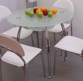 Кухонный стол В2092С хром опоры, матовое белое стекло