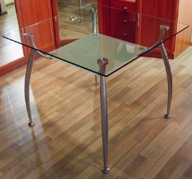 Кухонный стол В2092СК-90 квадратный опоры серые, прозрачное стекло
