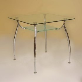 Кухонный стол В2092СК-90 квадратный опоры хром, прозрачное стекло
