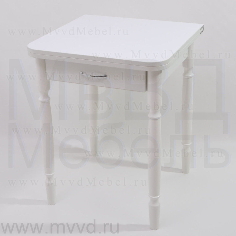 Стол Ломберный Зевс-60х60 с ящиком, белый пластик Точёные ножки, раскладной