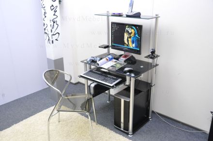 Стол компьютерный из стекла G004G3 стекло чёрное с блёстками