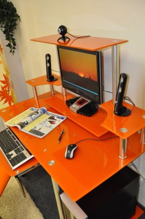 Стеклянный стол D99G6 стекло оранжевое с блёстками