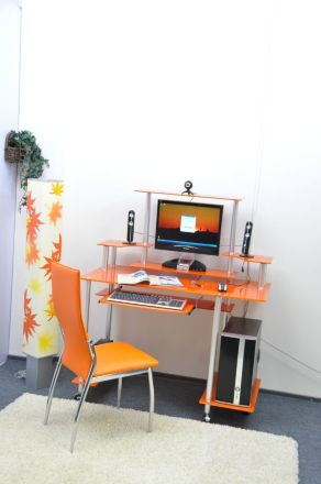 Стеклянный стол D99G6 стекло оранжевое с блёстками