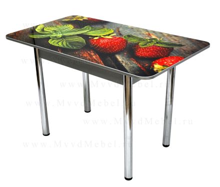 Кухонный стол с фотопечатью Трофи-Прямоугольный-120*70 рисунок клубника, столешница пластиковая