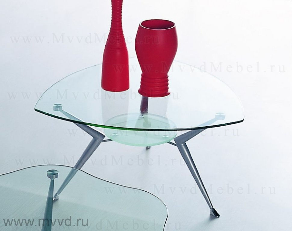 Журнальный столик А1088 серые опоры треугольное стекло