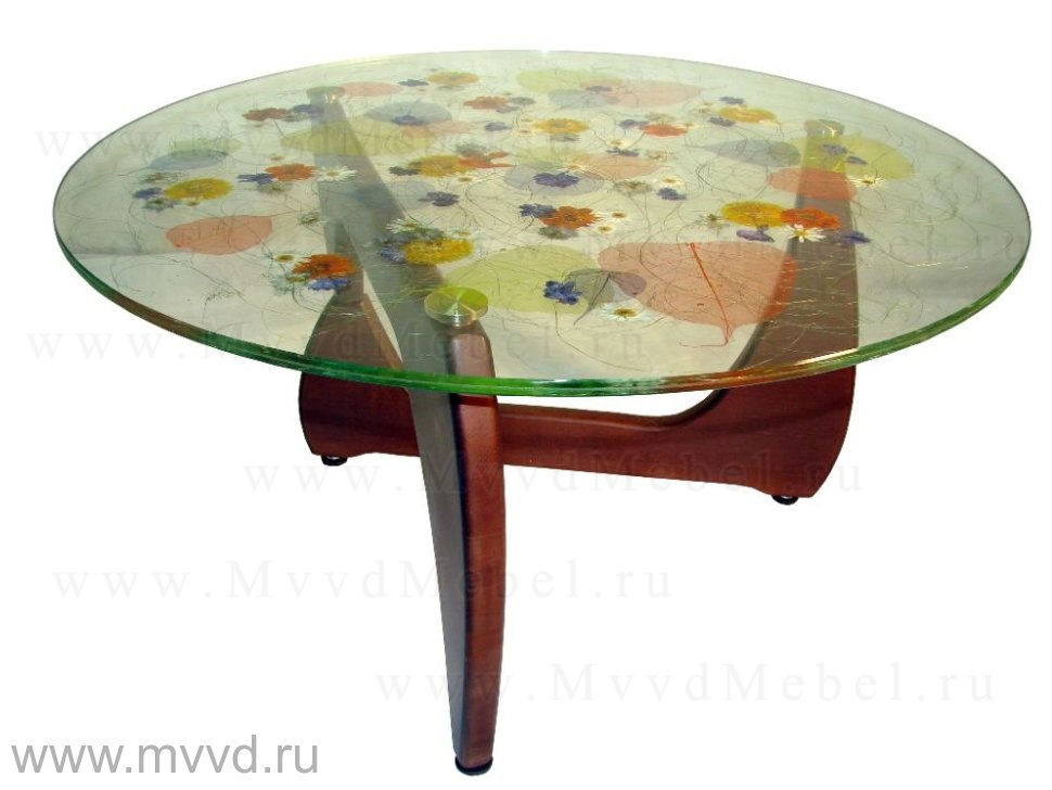 Круглый журнальный стол СОФИЯ-1 стекло биотриплекс - декор натуральные сухие цветы (GT-AD)